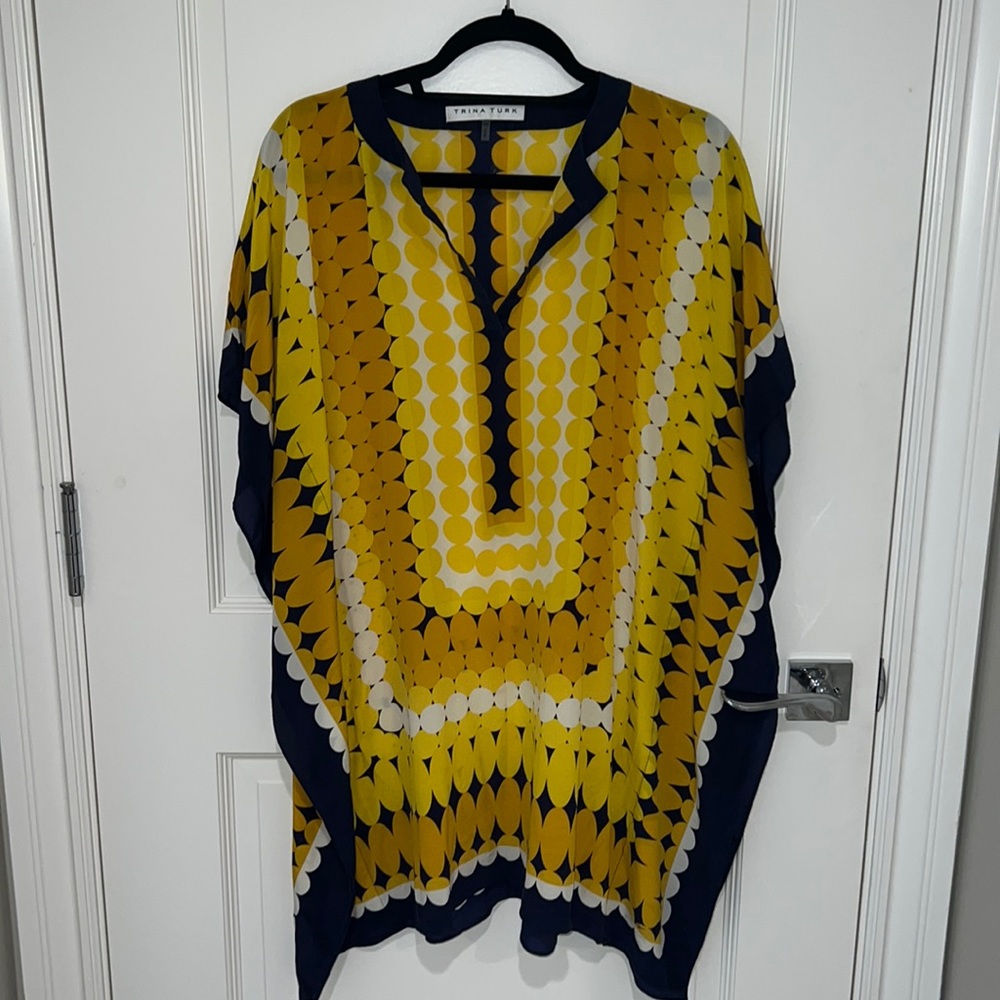 Trina Turk Yellow and Navy Swim Cover-Up